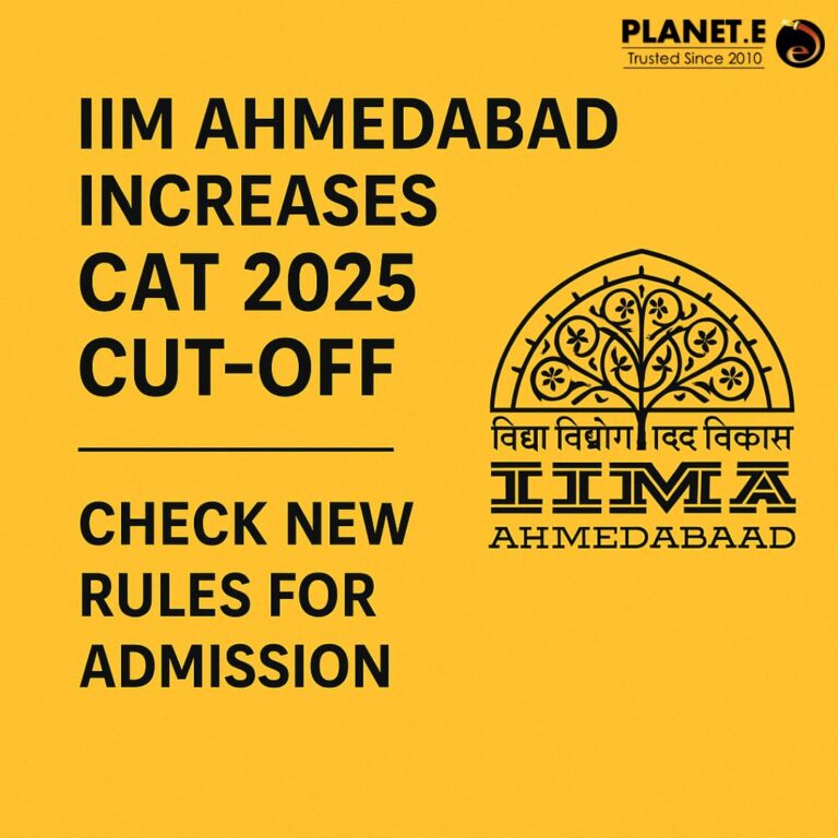 “IIM Ahmedabad campus building with students preparing for CAT 2025”