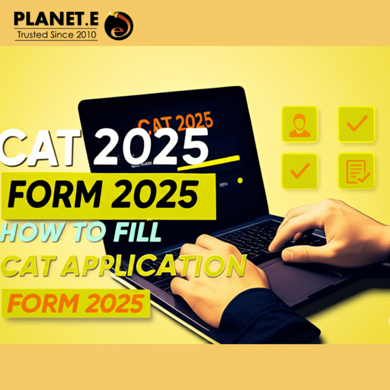 Student filling CAT 2025 registration form online on laptop with documents beside