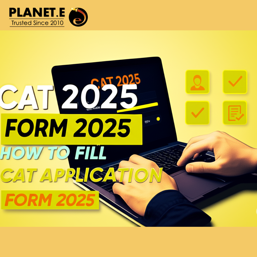 Student filling CAT 2025 registration form online on laptop with documents beside
